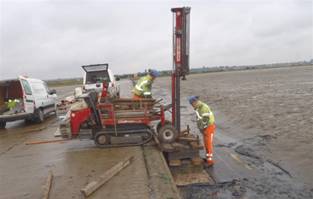 A temporary working platform next to  one of the mud flats